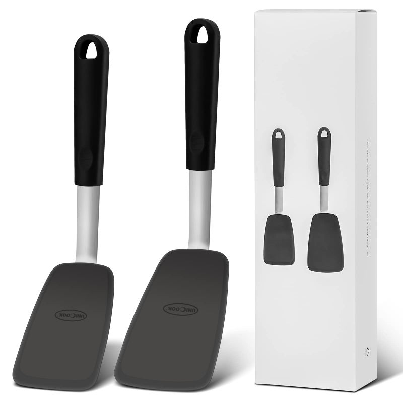 Unicook Upgraded Silicone Spatula, Flexible Egg Turner, 600Â°F Heat Resistant Silicone Handle, Kitchen Cooking Utensils, Ideal for Flipping Eggs, Pancake, Burgers, Crepes and More, Small and Medium - Image 1
